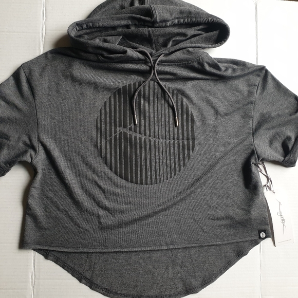 X by Gottex Wm's Grey Short Rolled Sleeve Pullover Hoodie w/ Screen Print Sz XS - Picture 10 of 16